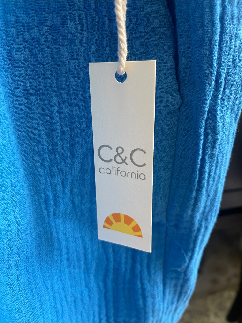 C&C California Bright Blue Smocked High-Waist Shorts - Picture 2 of 3